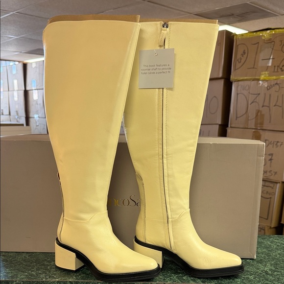 Franco Sarto Shoes - Franco Sarto Cream Over-the-Knee Leather Boots (WIDE CALF)